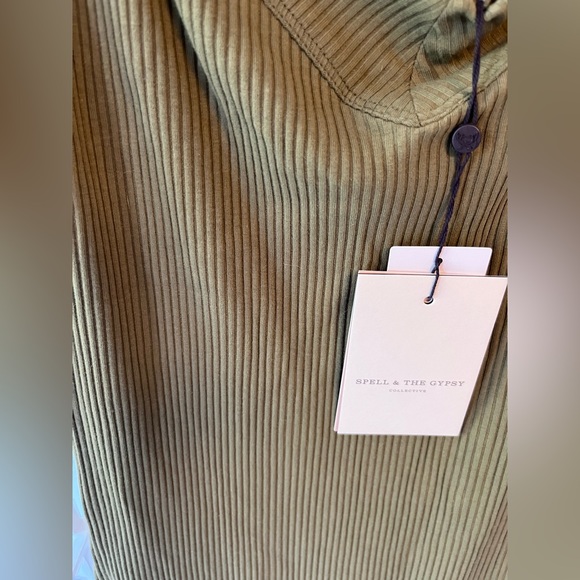 Spell & the Gypsy Collective Mazzy Ribbed Midi Dress in khaki olive green size M - Picture 7 of 11